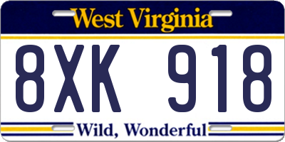 WV license plate 8XK918