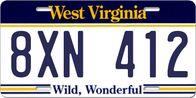 WV license plate 8XN412