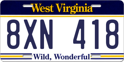 WV license plate 8XN418