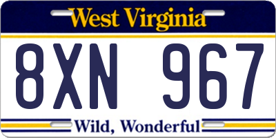 WV license plate 8XN967