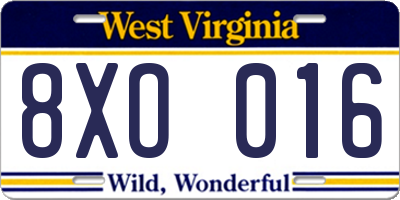 WV license plate 8XO016