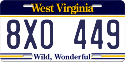 WV license plate 8XO449