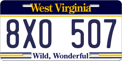 WV license plate 8XO507