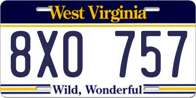 WV license plate 8XO757
