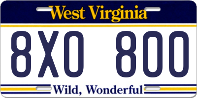WV license plate 8XO800