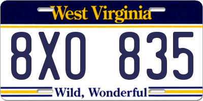 WV license plate 8XO835