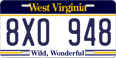WV license plate 8XO948