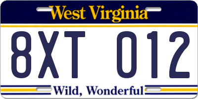 WV license plate 8XT012