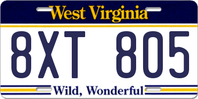 WV license plate 8XT805
