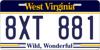 WV license plate 8XT881