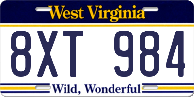 WV license plate 8XT984