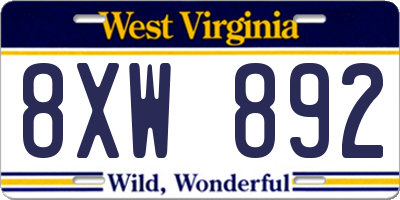 WV license plate 8XW892