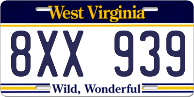 WV license plate 8XX939