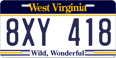 WV license plate 8XY418