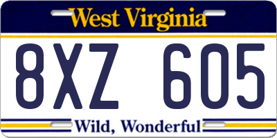 WV license plate 8XZ605