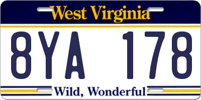 WV license plate 8YA178