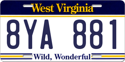 WV license plate 8YA881