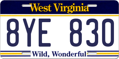 WV license plate 8YE830