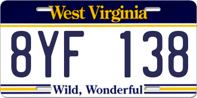 WV license plate 8YF138