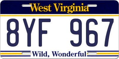 WV license plate 8YF967