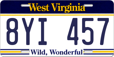 WV license plate 8YI457