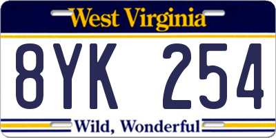 WV license plate 8YK254
