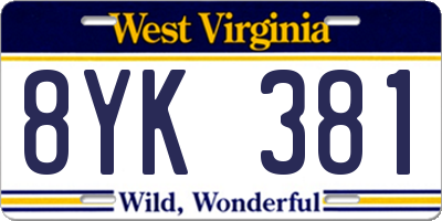 WV license plate 8YK381