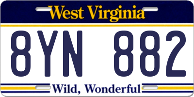 WV license plate 8YN882