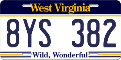 WV license plate 8YS382