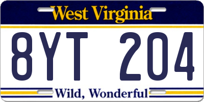 WV license plate 8YT204