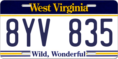 WV license plate 8YV835