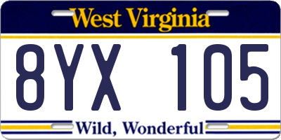 WV license plate 8YX105