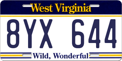 WV license plate 8YX644