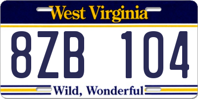 WV license plate 8ZB104