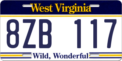 WV license plate 8ZB117