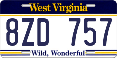 WV license plate 8ZD757