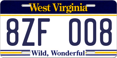 WV license plate 8ZF008