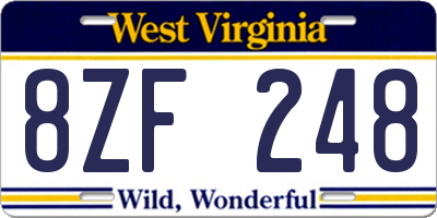 WV license plate 8ZF248