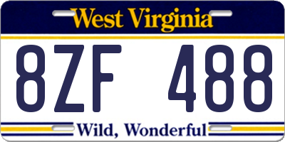 WV license plate 8ZF488