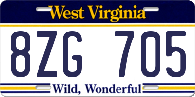 WV license plate 8ZG705