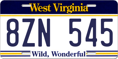 WV license plate 8ZN545
