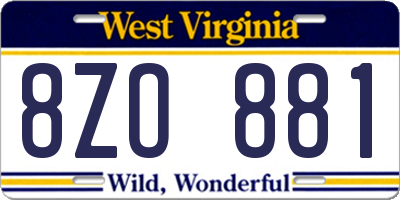 WV license plate 8ZO881