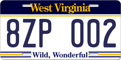 WV license plate 8ZP002