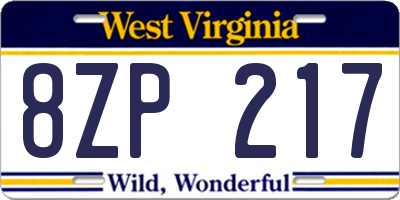 WV license plate 8ZP217