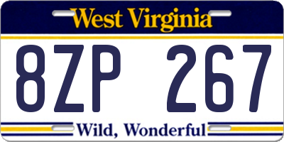 WV license plate 8ZP267