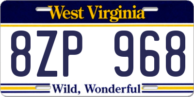 WV license plate 8ZP968