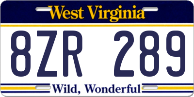 WV license plate 8ZR289