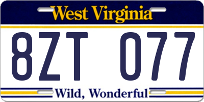 WV license plate 8ZT077