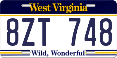 WV license plate 8ZT748