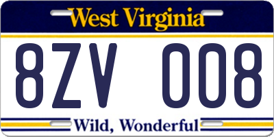 WV license plate 8ZV008